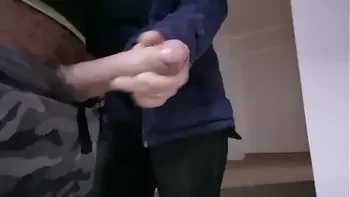 A man showed a dick to his new beautiful neighbor, he jerks off a dick in front of her, she is excited in shock and wants to touch his big dick and masturbate him