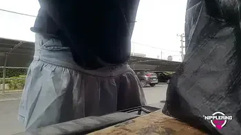 nippleringlover kinky mother braless no panties flashing pierced tits and pussy in public