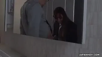 Japanese office lady Akari Asayiri oral sex with men i restroom uncensored.