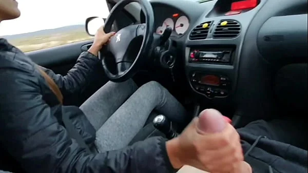 Naughty amateur lovers - handjob in car and outdoor pussy fuck