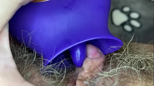 Extreme closeup big clit licking toy orgasm hairy pussy
