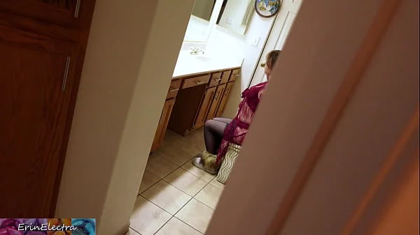 Stepmom prepares for bed while stepson watches and masturbates until he is caught and she lets him put it in