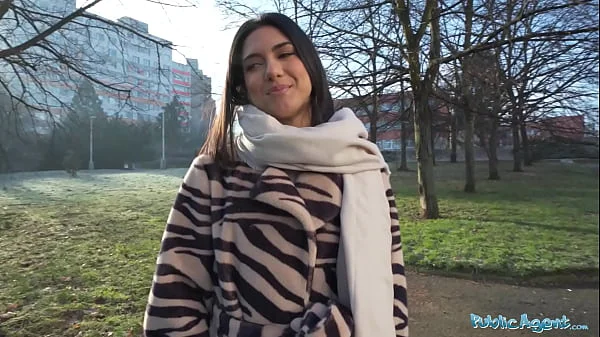 Public Agent Beautiful Brunette Biology Student Cums Over a Stranger Cock