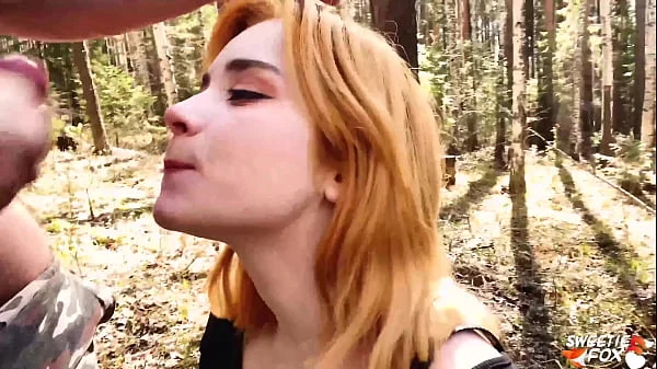 Girlfriend Deepthroat and Passionate Fuck in the Wood - Cum on Tongue