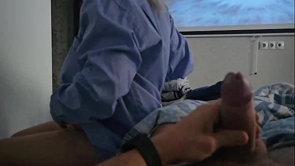 She cleans my room and I see her big beautiful tits, I show her a dick and she spies on me as I masturbate, and then she touches my dick with her hand and wants to masturbate me with two hands until I