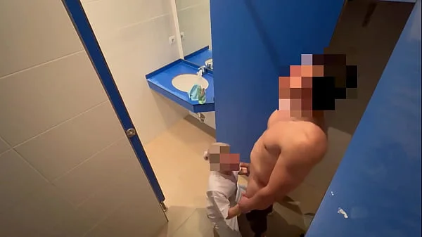 I surprise the gym cleaning girl who when she comes in to clean the toilet she catches me jerking off and helps me finish cumming with a blowjob