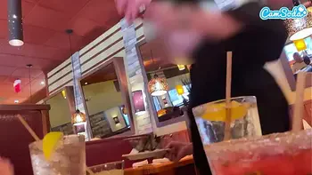 Cumming in Public with interactive toy at LUNCH! Public female orgasm interactive toy