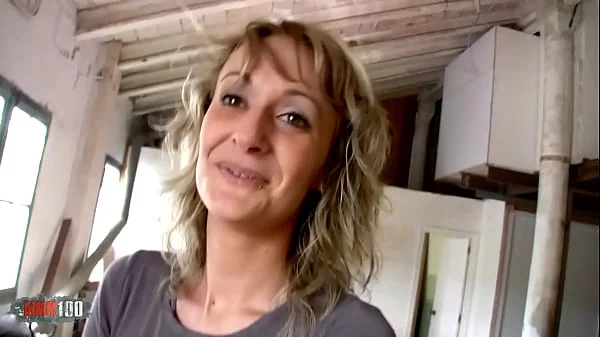 Skinny french blonde MILF fucked in the ass for money in the wharehouse