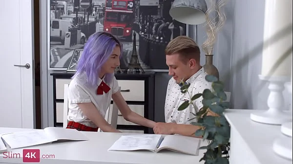 Mia Cheers - Two cocks in a skinny purple haired teen