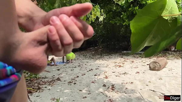 Voyeur pervert jerks off busty MILF and her stepdaughter and cums on their faces while they sunbathe