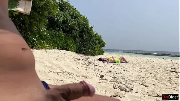 Voyeur pervert jerks off busty MILF and her stepdaughter and cums on their faces while they sunbathe
