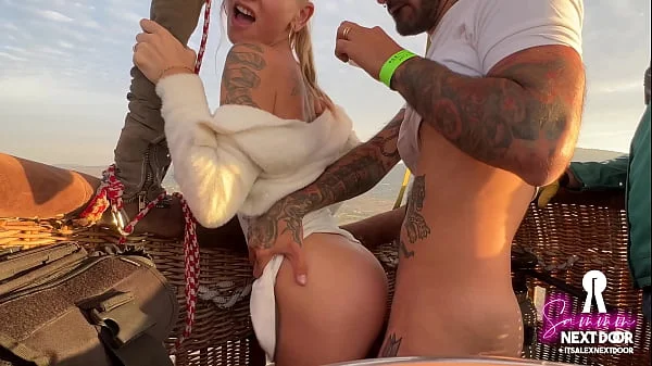 Passionate sunrise sex (she swallows) over pyramids in an air balloon