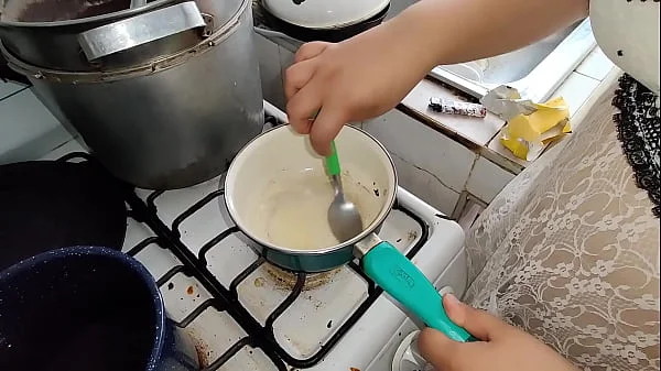 I accumulate a lot of cum in a container, my piggy slut cooks it and then eats it in the mall