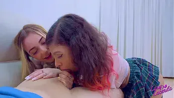 Stepfather sees that his goddaughters dressed as students were very sexy and decides to fuck the two nymphets!