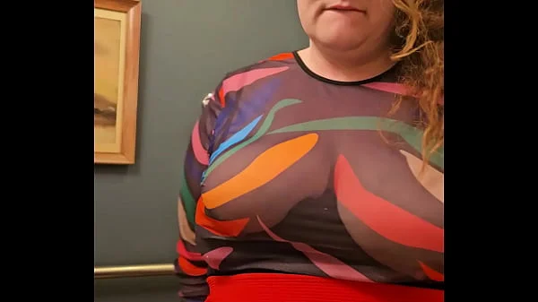 Horny bbw secretary flashes tits and panties