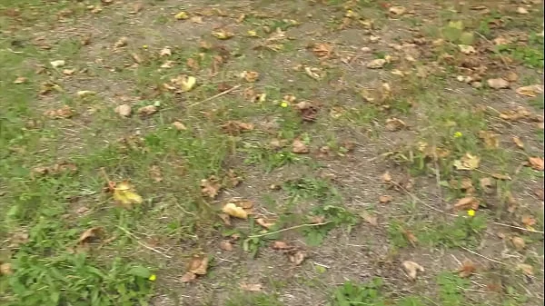 Brunette, natural tits, sucks cock in front of her house, part 2