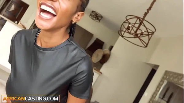 Beautiful black girl starts shy and goes wild at modeling casting call!
