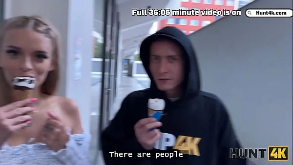 HUNT4K. Blonde babe Naomi Love is showing off her natural boobs and cheating on her BF in front of him