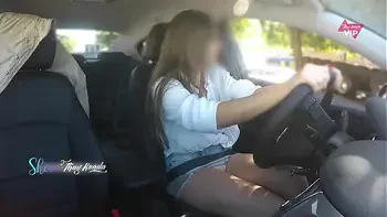 Hot wife Thay Ksada showing off in the car for a stranger and letting him touch her, with English subtitles