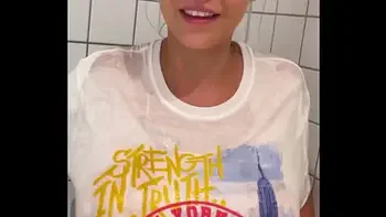 Busty Chubby Teen Backstage wet shower and huge facial treatment - POV Blowjob