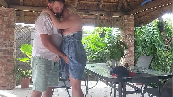Creampie Fucking my best friends wife on the patio while he is at work