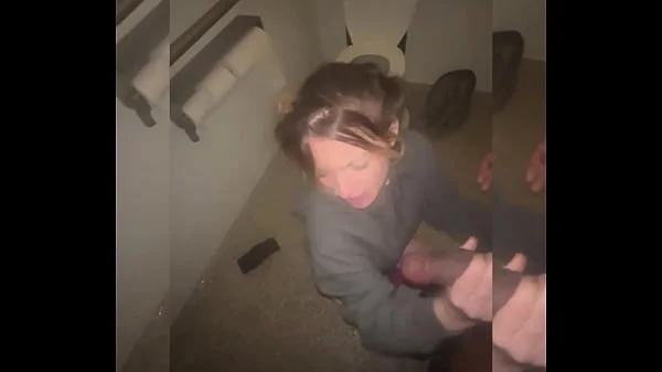 Cuck submits to master while his girl gets fucked in bathroom