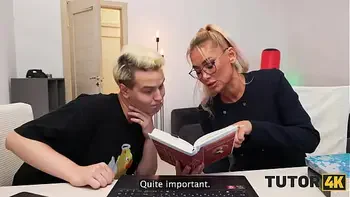 TUTOR4K. MILF tutor in stockings got so mad and then so horny so she tried 2 dicks at the same time to calm down