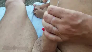 Flashing dick in public - My wife jerks my dick in front of a stranger in a nudist beach with people near - OMG Caught!!! - MissCreamy