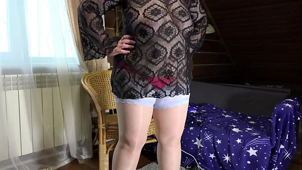 Mature milf in a sex chat shows a plump figure and changes clothes. Big tits, hairy pussy, juicy booty and fat belly in front of webcam.
