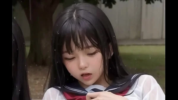 Three Japanese Girls Squirting Outdoor in Rain