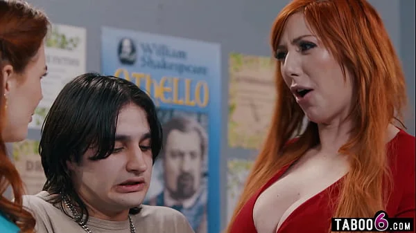 Bisexual redhead MILF stepmom and teacher share stepson hard cock