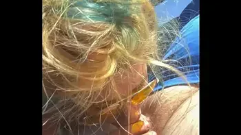 Blonde slut takes a huge facial after getting fucked in public