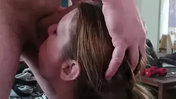 Real Homemade Amateur Huge Cum in Mouth Face Fucked while filming herself