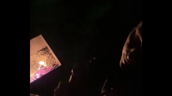 Outdoor Flashing and Teasing WET Pussy BIG Dick and a campfire