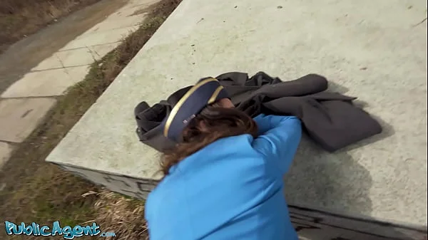 Public Agent - Big tits brunette air hostess Coco Bae POV blowjob hot sex outdoors fast hard fuck