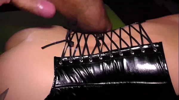 he presses his big cock in her tight asshole