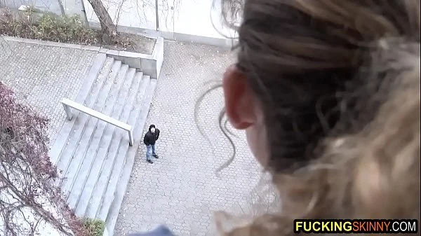 Young skinny teen jumps rope and calls guy for fucking loud