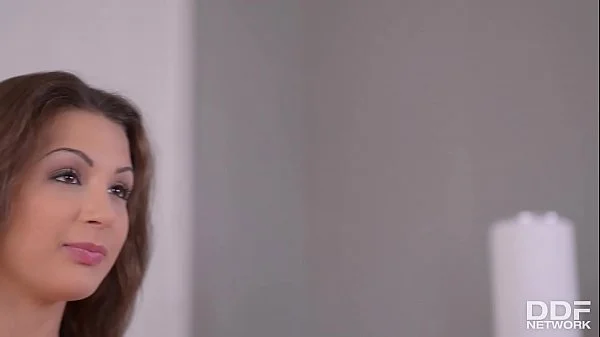 Spanish brunette Susy Gala strips tight booty shorts for curvy ass showcase