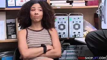 Ebony teen thief with an afro busted stealing and fuck