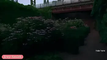 Jeny Smith is walking naked through an abandoned factory.