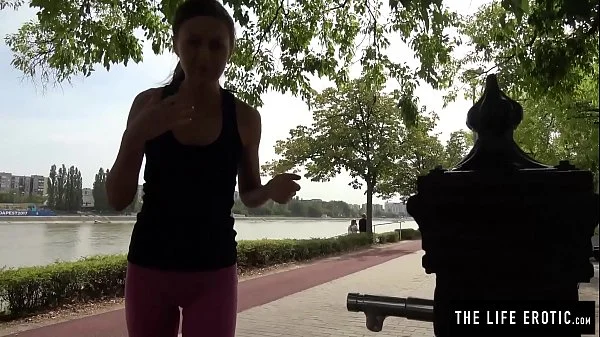 Cute jogger almost caught masturbating in a public park