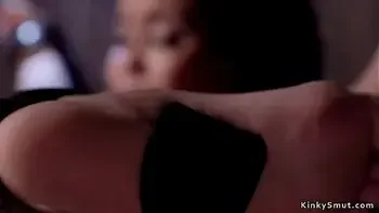 Brunette in stocks made to ride Sybian