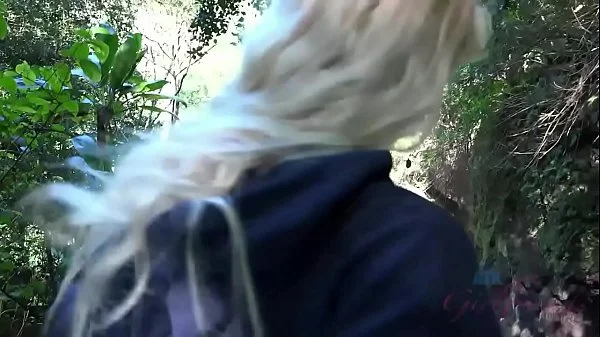 Blonde teen gets fucked and sucks cock in a forest (Riley Star)