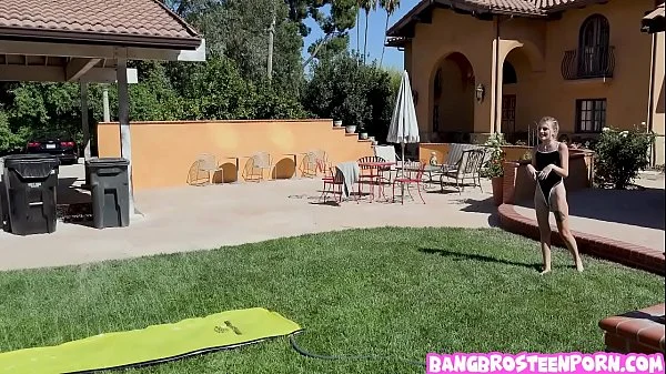 Teenie blonde Kate Bloom playing Slip and Slide and Suck!