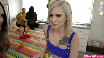 Teen stepsisters enjoy 5 de mayo on stepbros huge cock