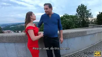 HUNT4K. Hunter with the camera offers money to poor male for sex with his hot girl