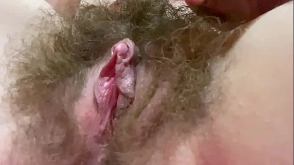 Huge pulsating clitoris orgasm in extreme close up with squirting hairy pussy grool play
