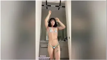 Cute Asian Muscle Girl Works Out In The Tiniest Bikini And Masturbates With Her Dripping Wet Pussy