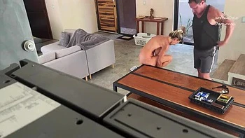 Nanny Cam Catches Hot Babysitter Giving Blowjob in Kitchen - Real Amateur Caught Naked