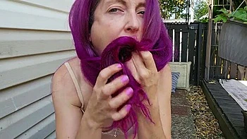 Nerdy Faery's Piss and Snot Covered Hair Outdoor Solo Fetish